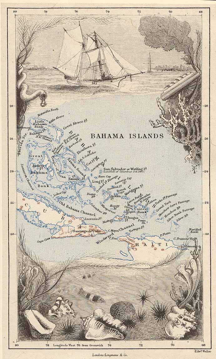 Map of the Bahams from Lady Brassey, 1885